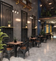 Кафе в стиле «Индустриальный Лофт» с бельэтажной гостевой зоной